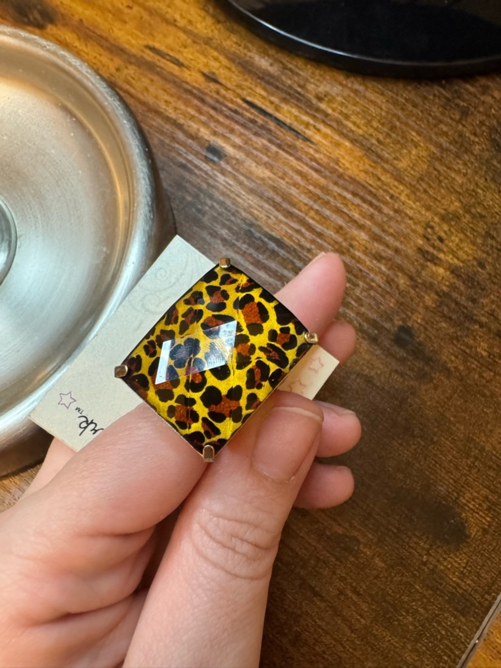Wishful Park Leopard Print Cocktail Ring — Yellow & Brown